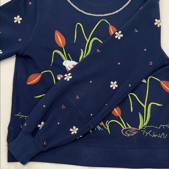 By Anthropologie Maeve Swan Lake Embroidered Navy Sweater - Picture 10 of 13
